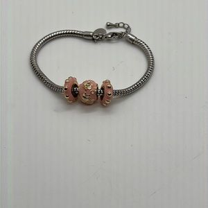 NWOT Little Miss Twinstars Bracelet White Gold Three Ceramic Charms Butterflies